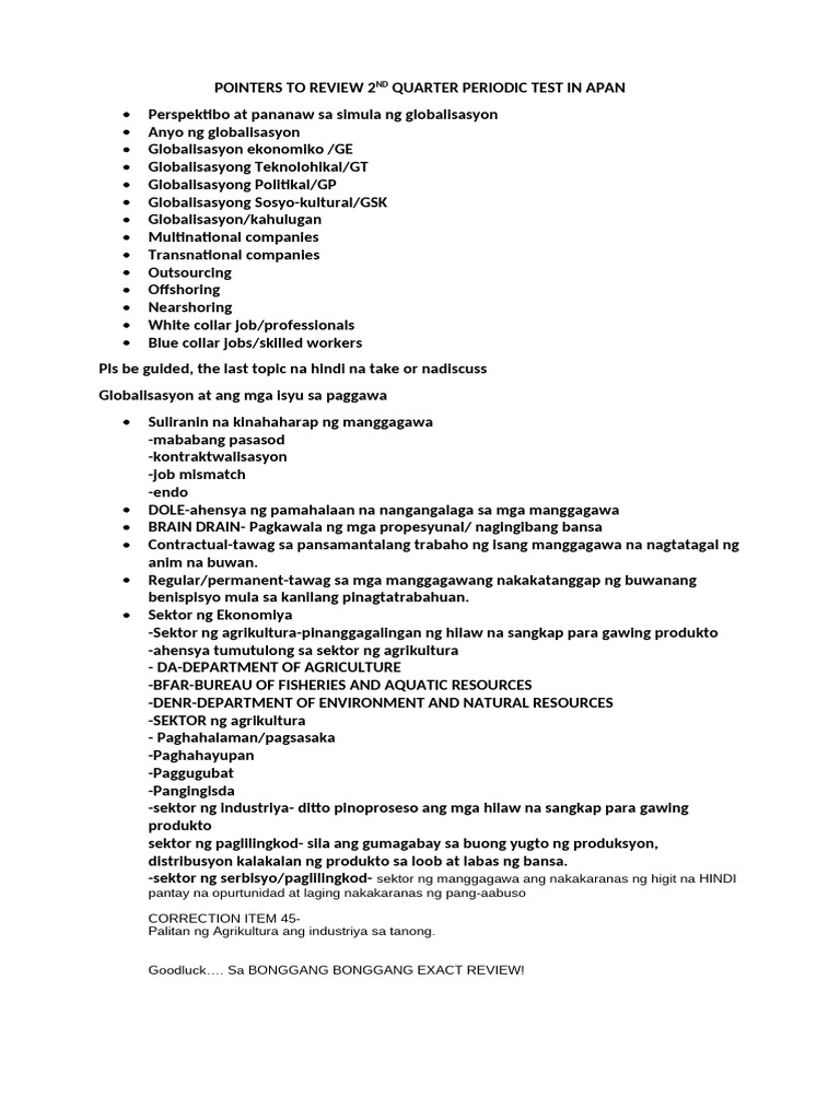 Pointers To Review 2ND Quarter Periodic Test in Apan | PDF