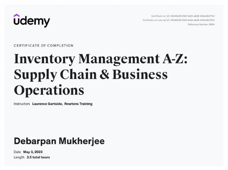 Inventory Management Certificate | PDF