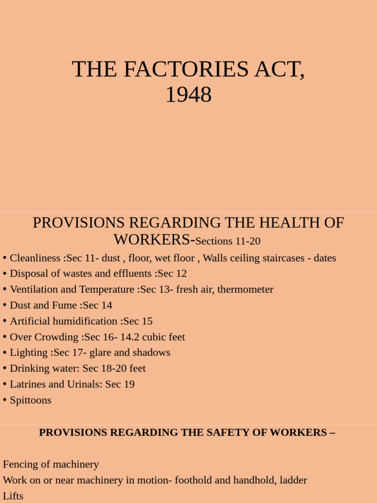 Factories Act 1948: Worker Health & Safety | PDF