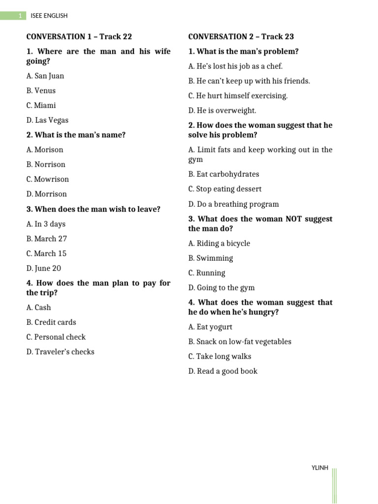 ISEE English Conversation Practice Guide | PDF | Meal | Cuisine