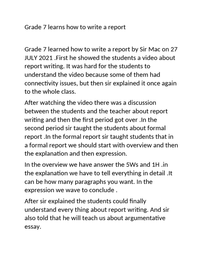 Grade 7 Report Writing Overview | PDF