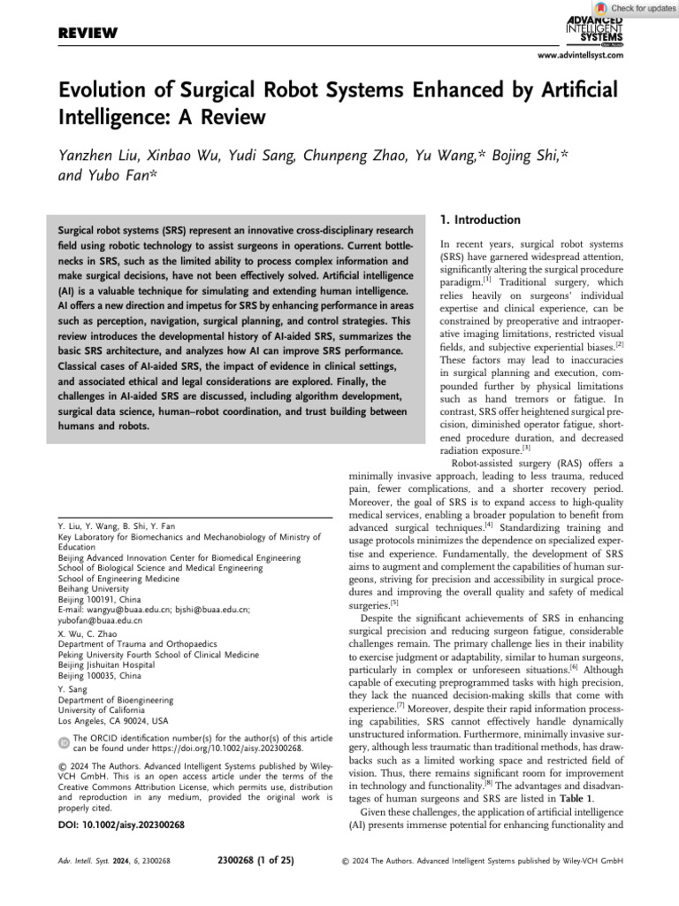 Advanced Intelligent Systems - 2024 - Liu - Evolution of Surgical Robot ...
