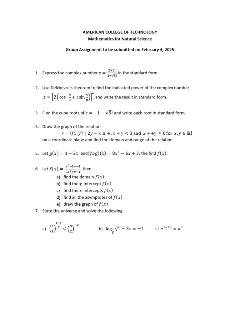 Group Assignment Mathemtaics For Natural Science ACT | PDF