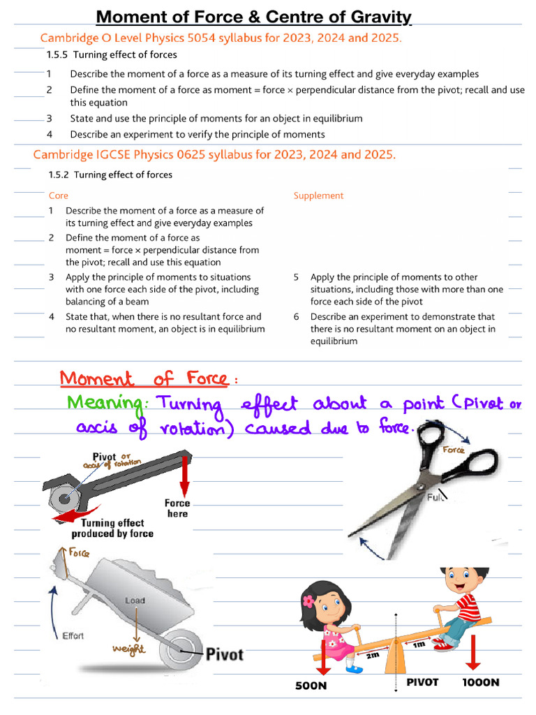 Moment of Force and Center of Gravity | PDF