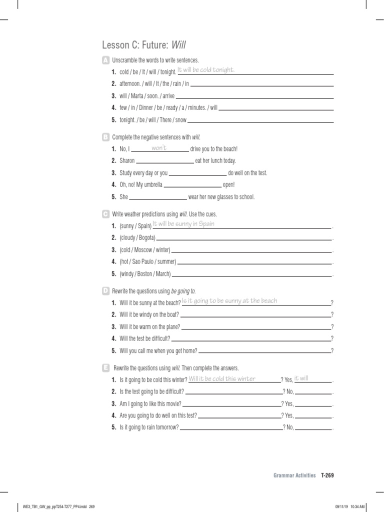 World English 3e Level 1 Grammar Activities Unit 8 Lesson C | PDF ...