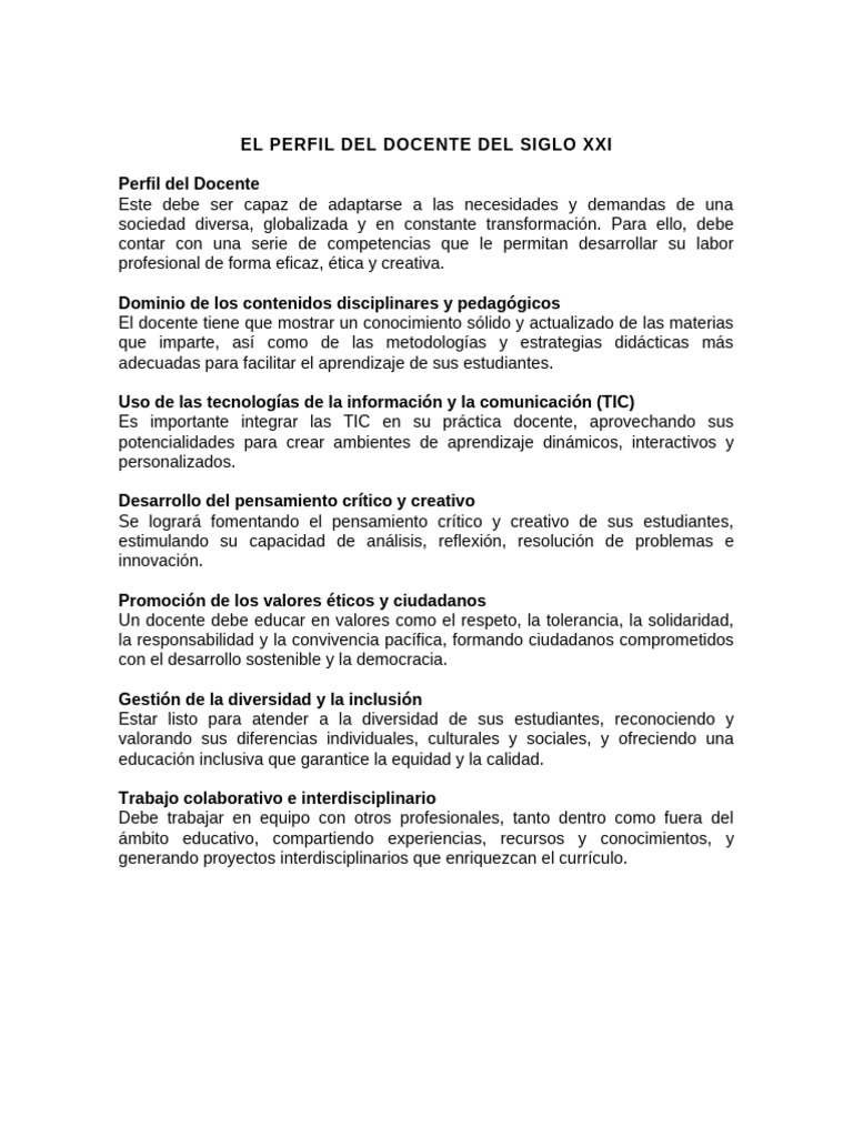 Perfil del Docente en el Siglo XXI | PDF