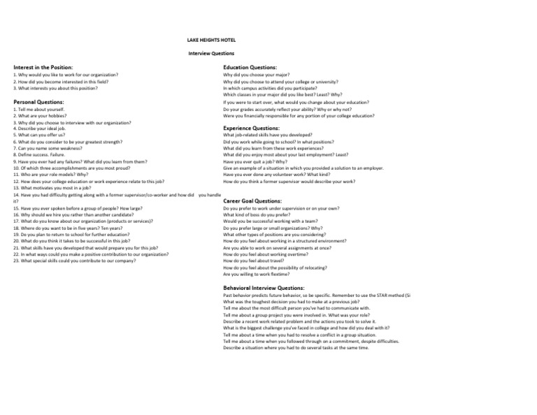 Essential Interview Questions Guide | PDF | Behavior Modification ...