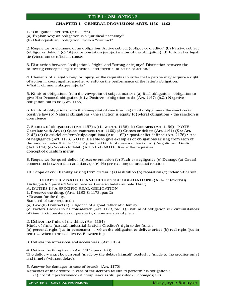 Overview of Legal Obligations and Duties | PDF | Law Of Obligations ...