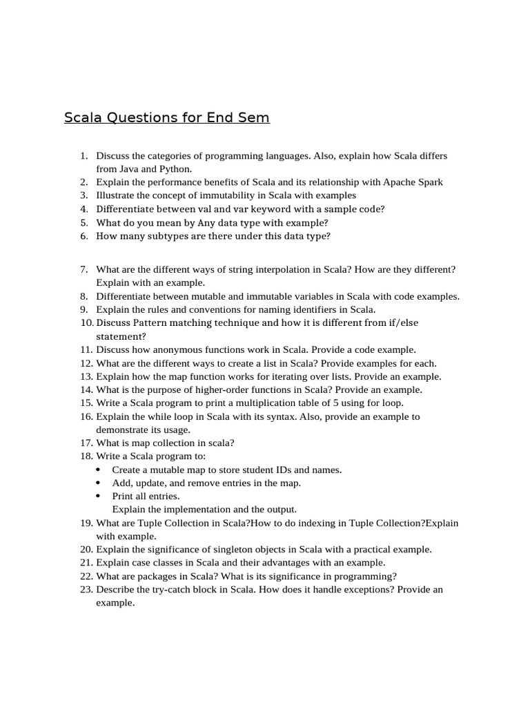 Scala Exam Questions and Concepts | PDF