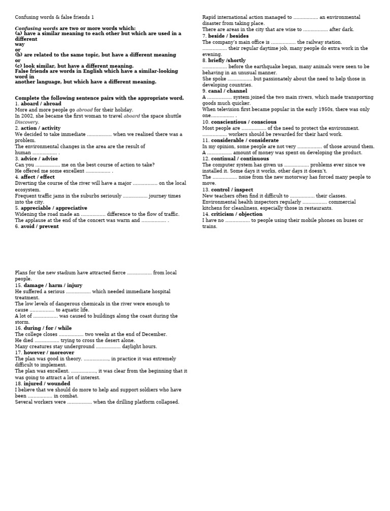 Confusing Words and False Friends Guide | PDF | Earth Sciences ...