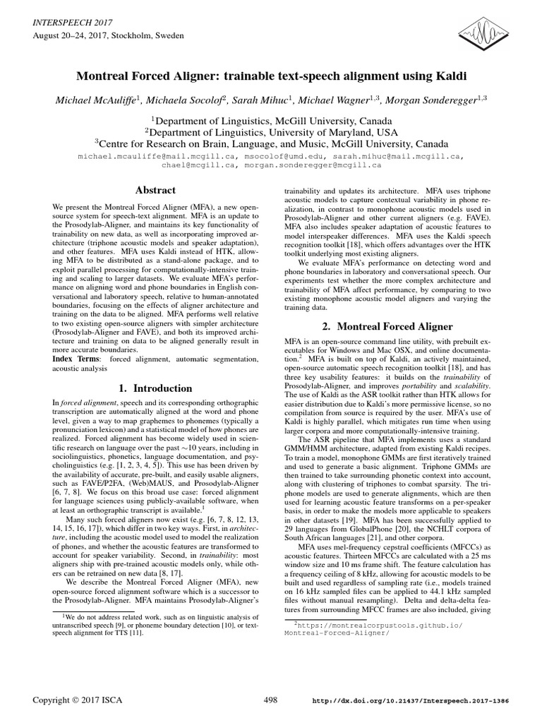 Mcauliffe17 Interspeech | PDF | Speech Recognition | Human Voice