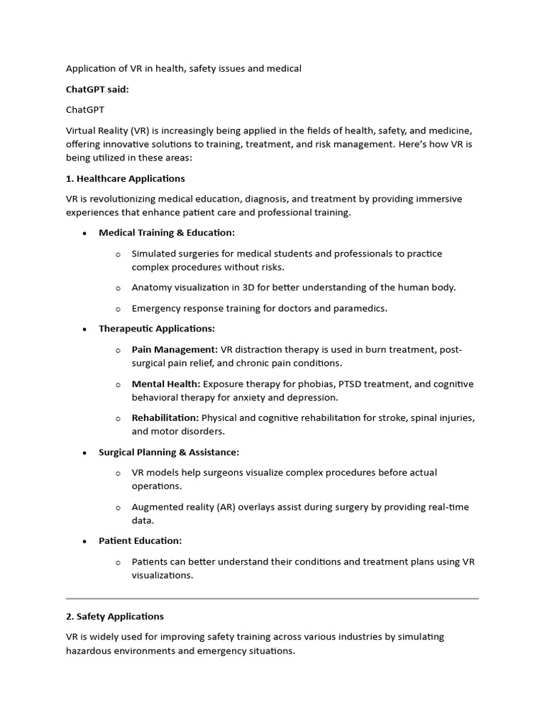 VR Applications in Health and Safety | PDF | 3 D Modeling | Virtual Reality