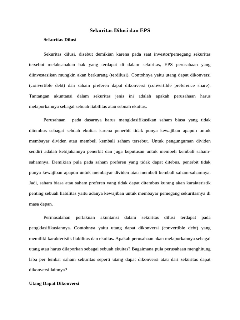Sekuritas Dilusi dan Akuntansi EPS | PDF