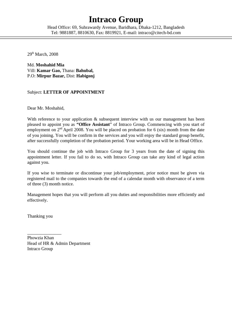 Letter of Appointment | PDF