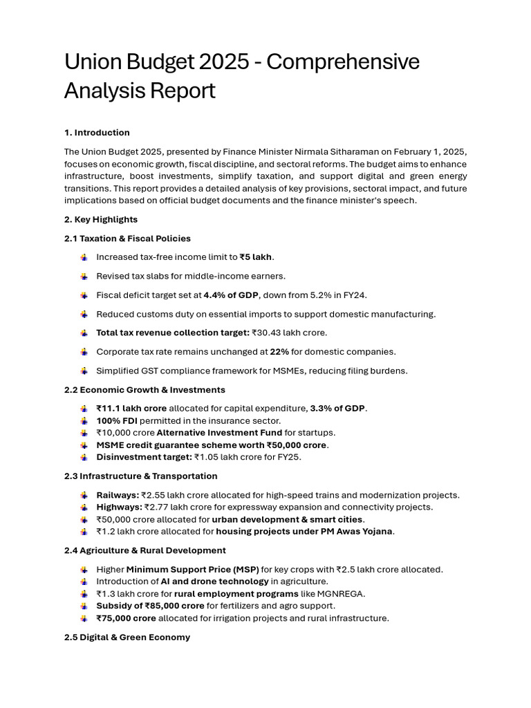Union Budget 2025: Key Highlights and Impact | PDF | Taxes | Infrastructure