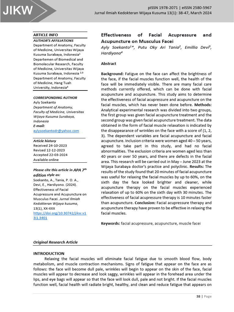 Effectiveness of Facial Acupressure and Acupunctur | PDF | Acupressure ...
