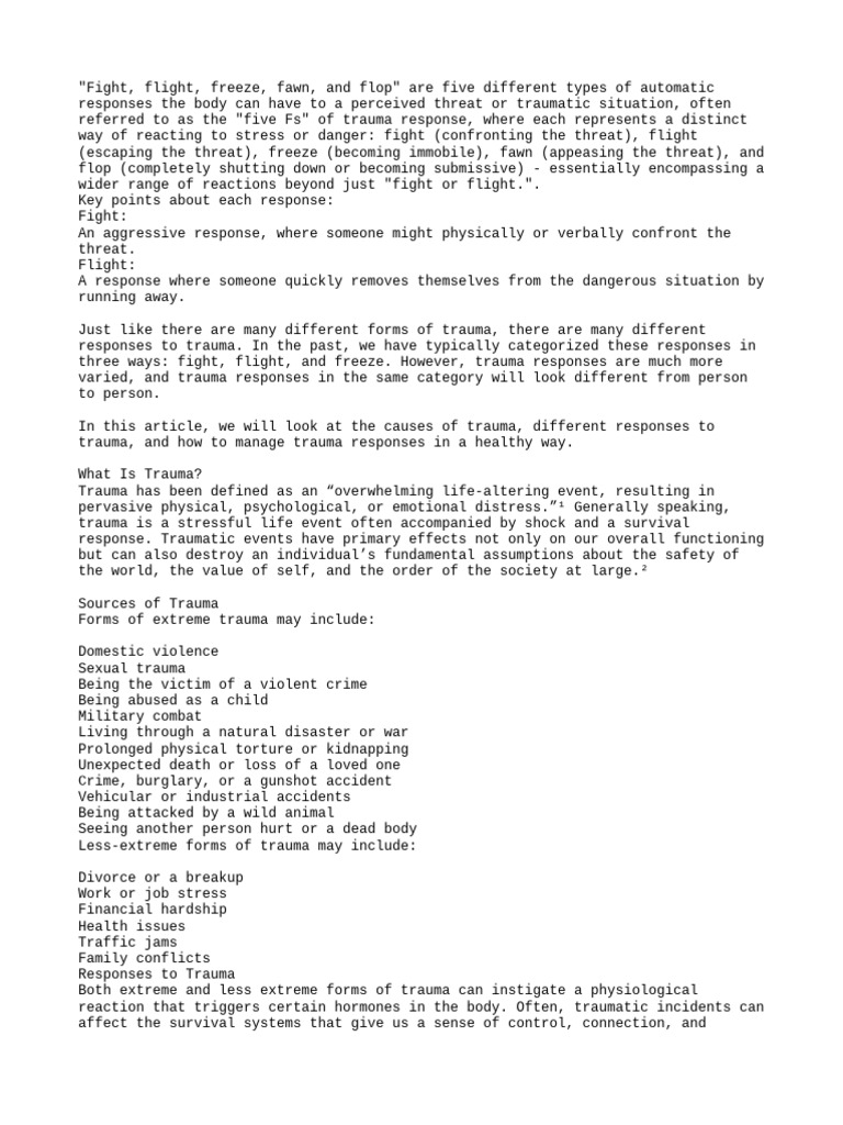 Fight Flight Freeze Fawn and Flop Result | PDF | Psychological Trauma ...