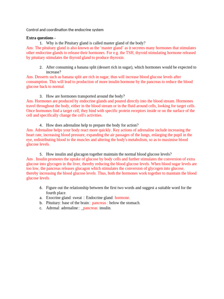 Control and Coordination The Endocrine System | PDF