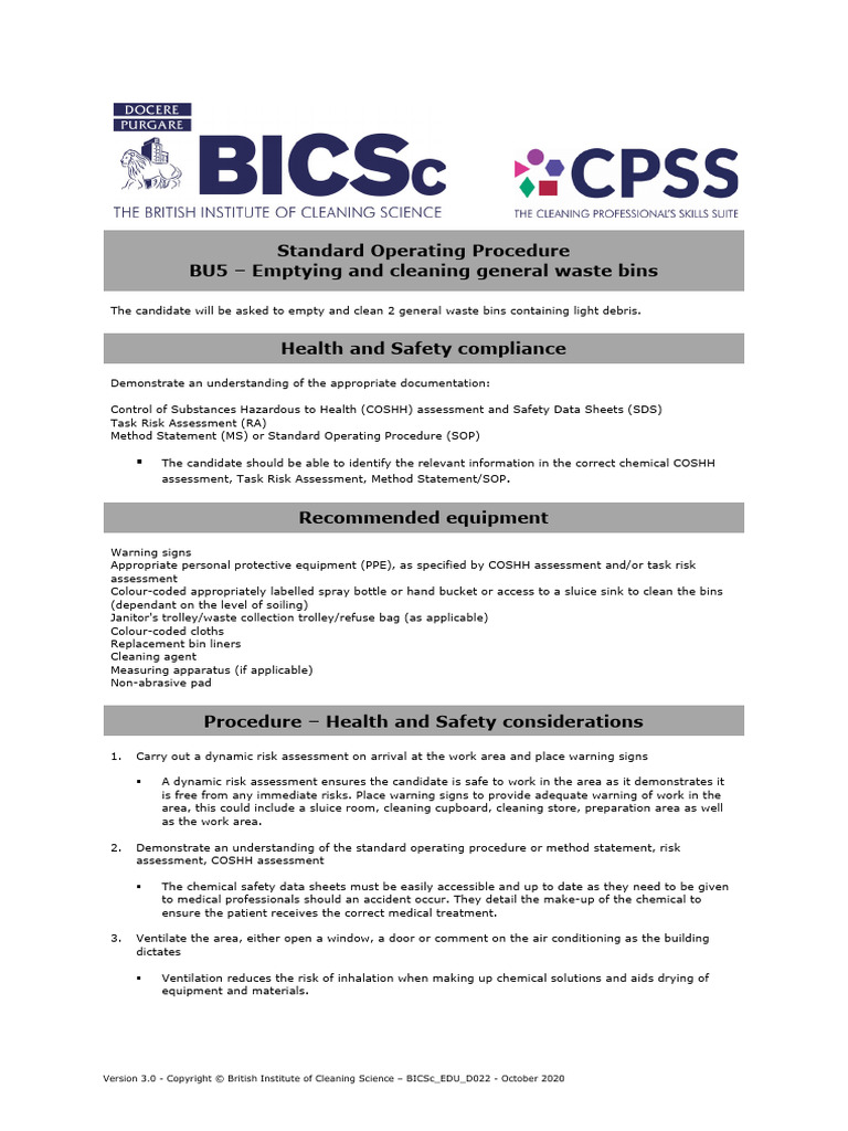 Bin Cleaning SOP and Safety Guidelines | PDF | Personal Protective ...
