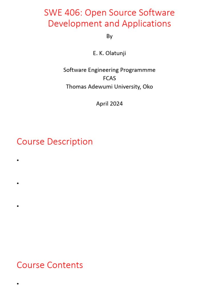 Open Source Software Development and Applications Swe406 - 1719309354 ...