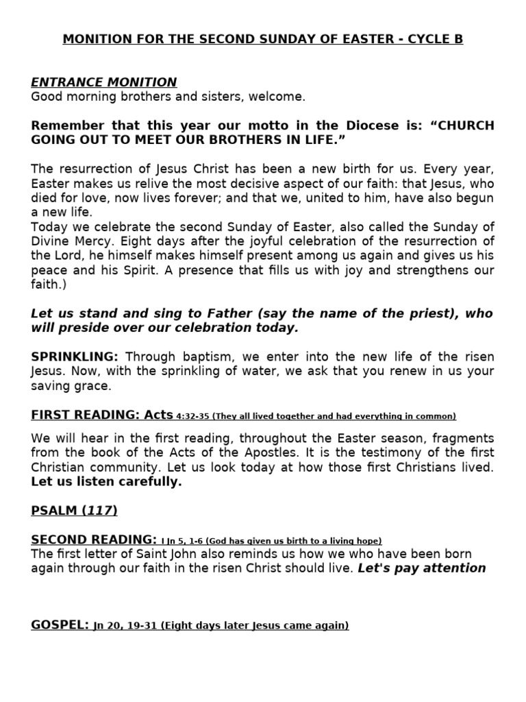 Second Sunday of Easter Service | PDF | Eucharist | Resurrection Of Jesus