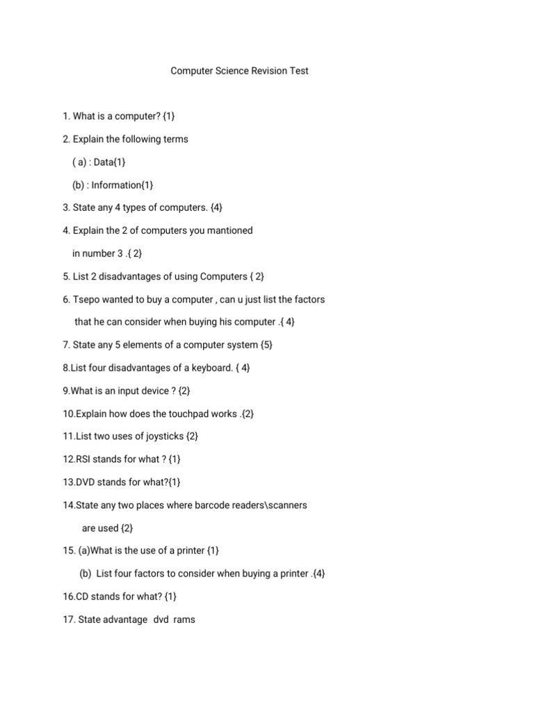 Computer Science Revision Quiz | PDF