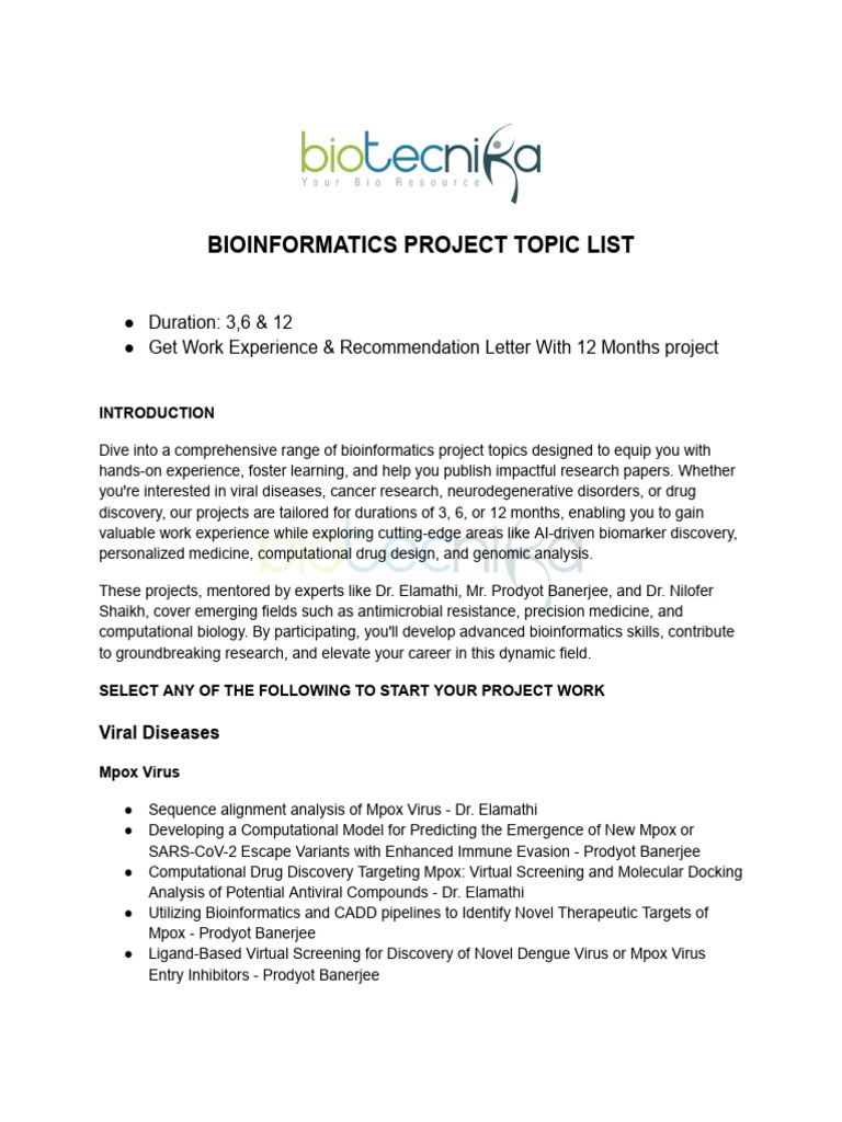 Bioinformatics Project Topics Overview | PDF | Personalized Medicine ...