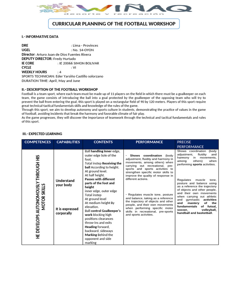Football Workshop Curriculum Overview | PDF