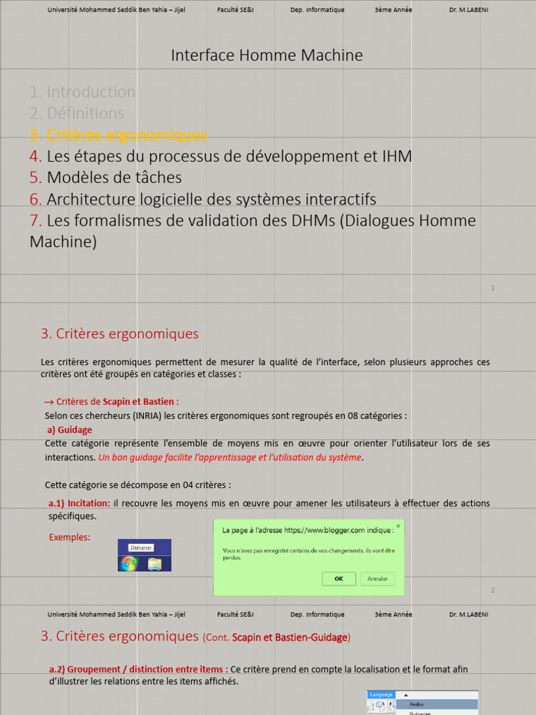 Critères ergonomiques en IHM | PDF | Informatique | Interaction humain ...