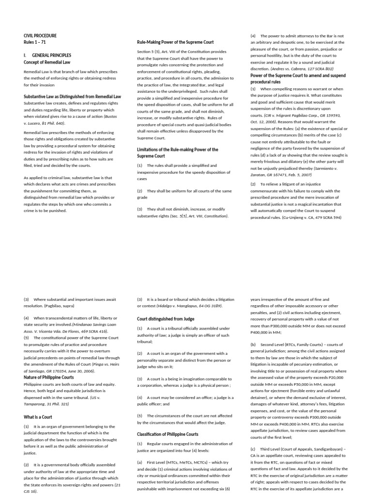 CIVIL_PROCEDURE_Reviewer_Rule_1_to 71 | PDF | Jurisdiction | Appeal