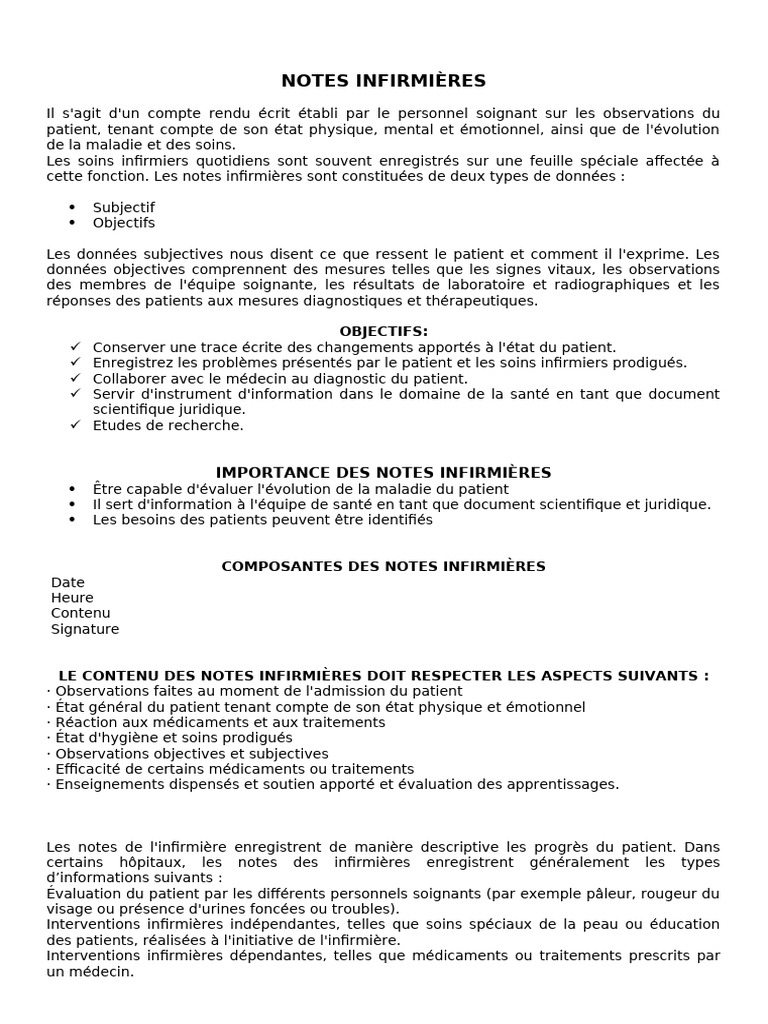 Importance des Notes Infirmières | PDF | Allaitement | Médecine clinique
