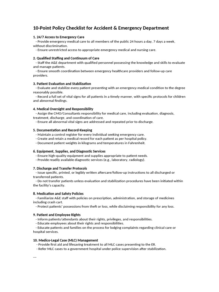 ER and Accident Training Points | PDF | Emergency Department | Patient