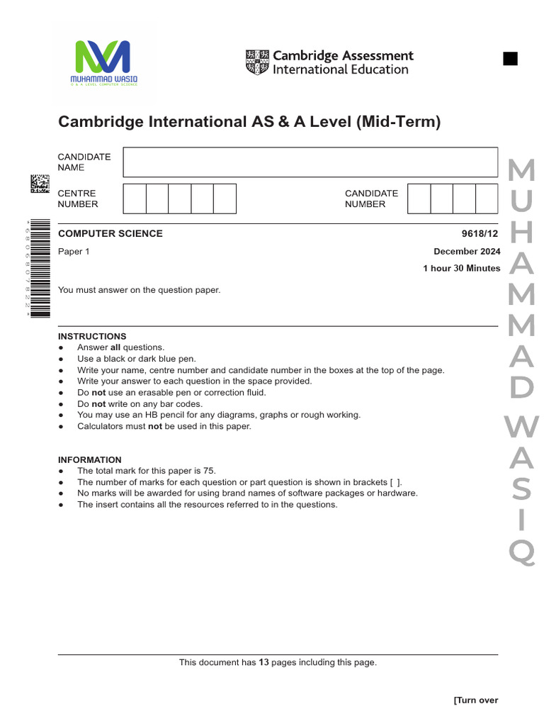 Cambridge AS & A Level Computer Science Exam Paper | PDF | Bit | Byte