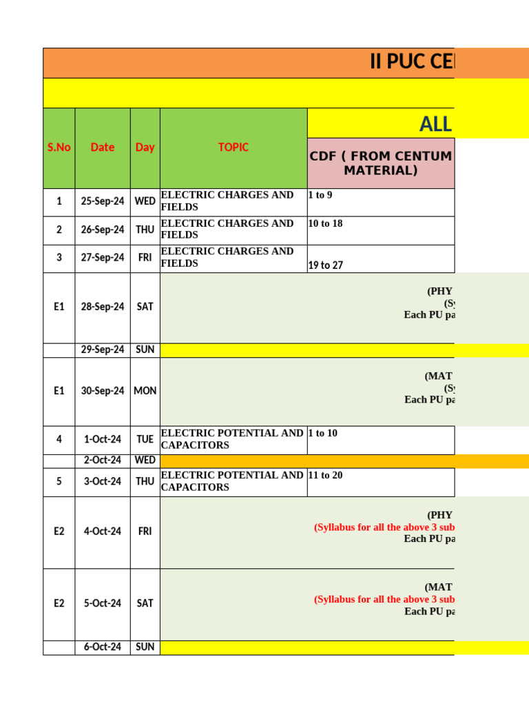 II PUC Centum Exam Schedule 2024-25 | PDF | Electromagnetic Radiation ...