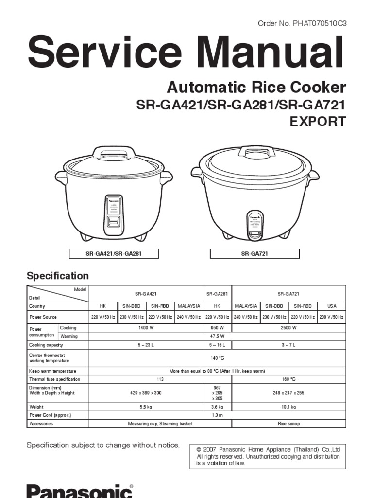 Panasonic SR-GA421 220 Volt Rice Cooker
