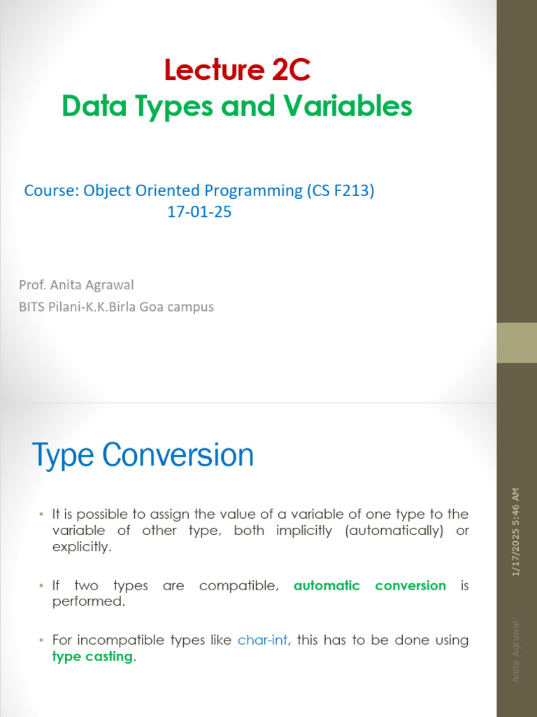 Lecture 2C Data types and variables | PDF | Integer (Computer Science ...