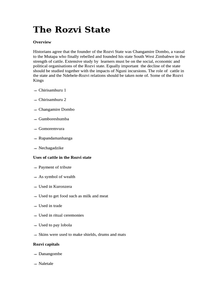 Decline of the Rozvi State Explained | PDF
