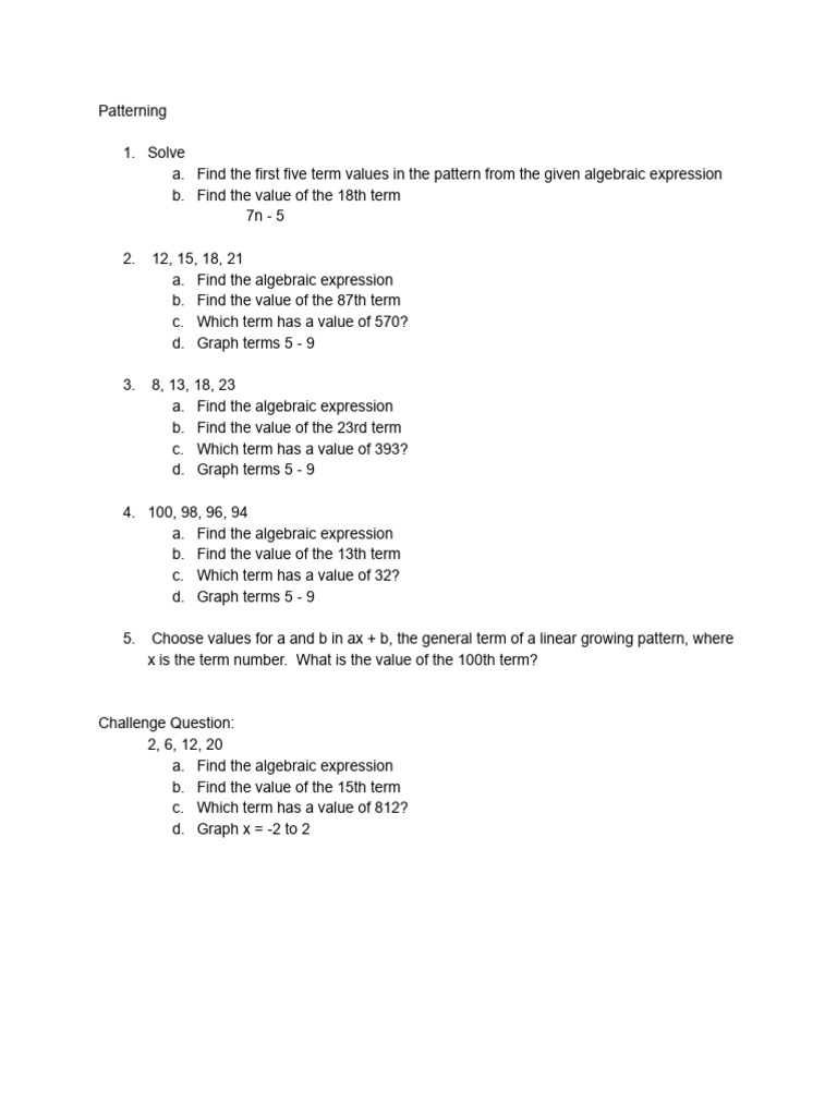Algebraic Patterns and Term Values | PDF