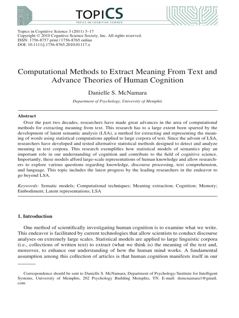 Advanced Cogntive Science | PDF | Semantics | Cognitive Science
