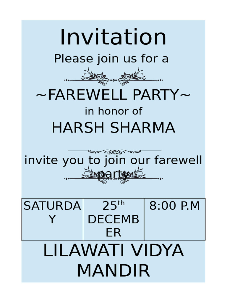 HARSH SHARMA XI D Farewell Card | PDF