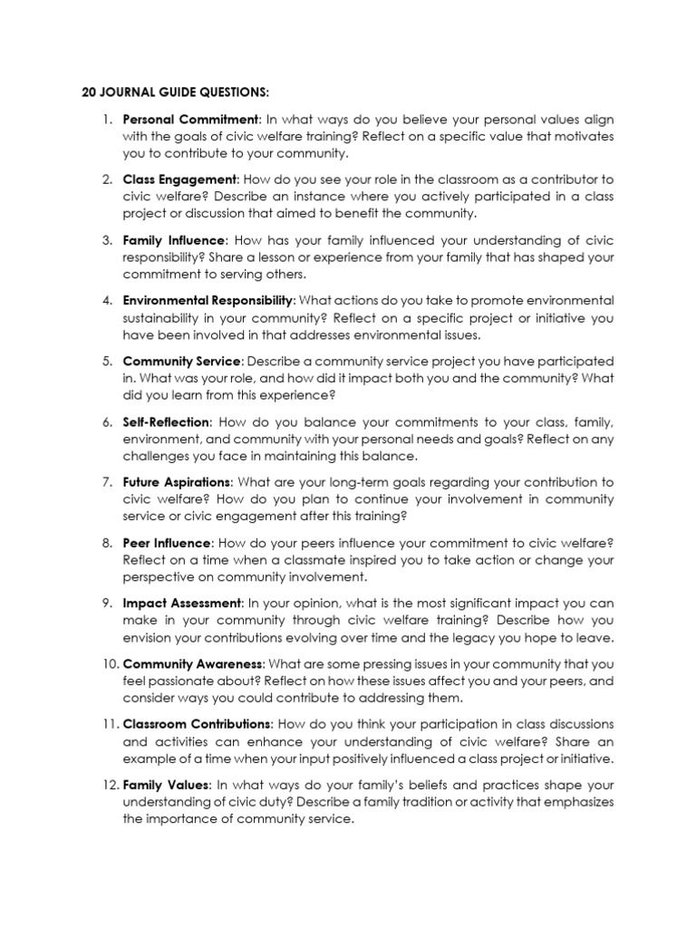 20 Reflective Questions on Civic Welfare | PDF | Civic Engagement ...