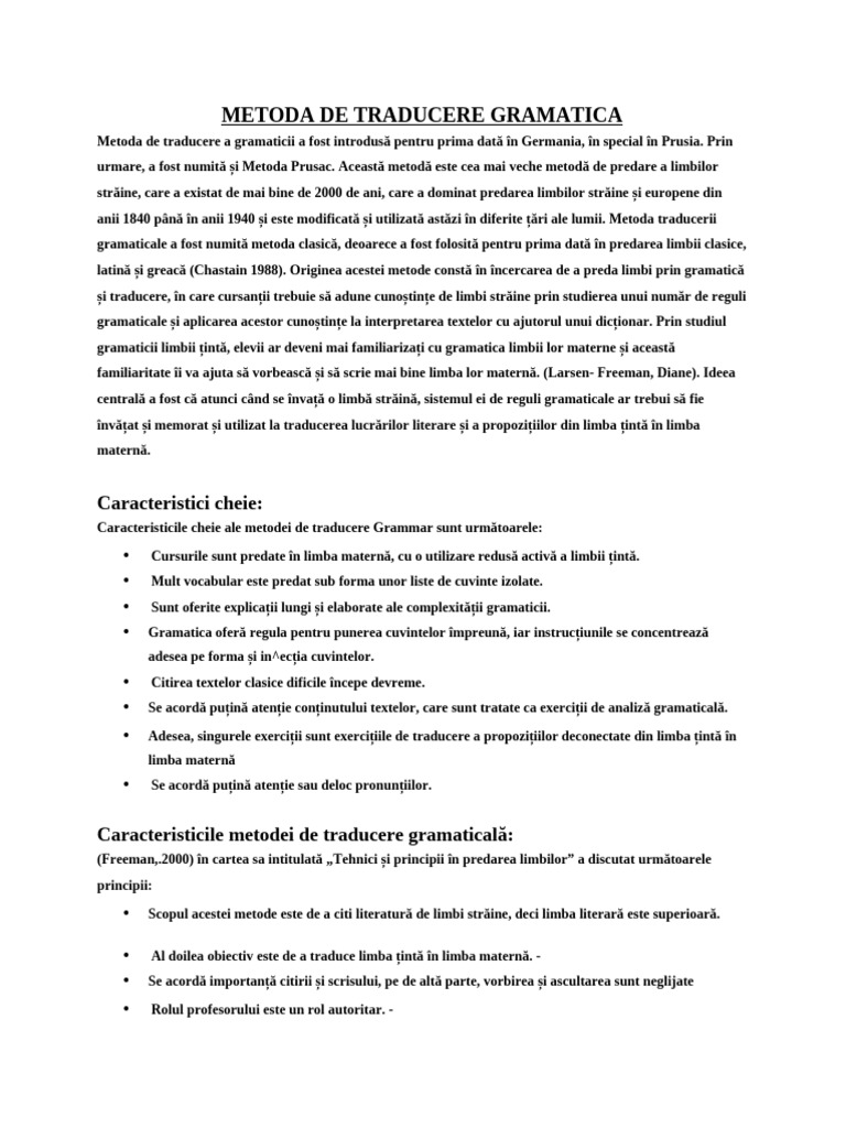 Metoda de Traducere Gramaticală | PDF