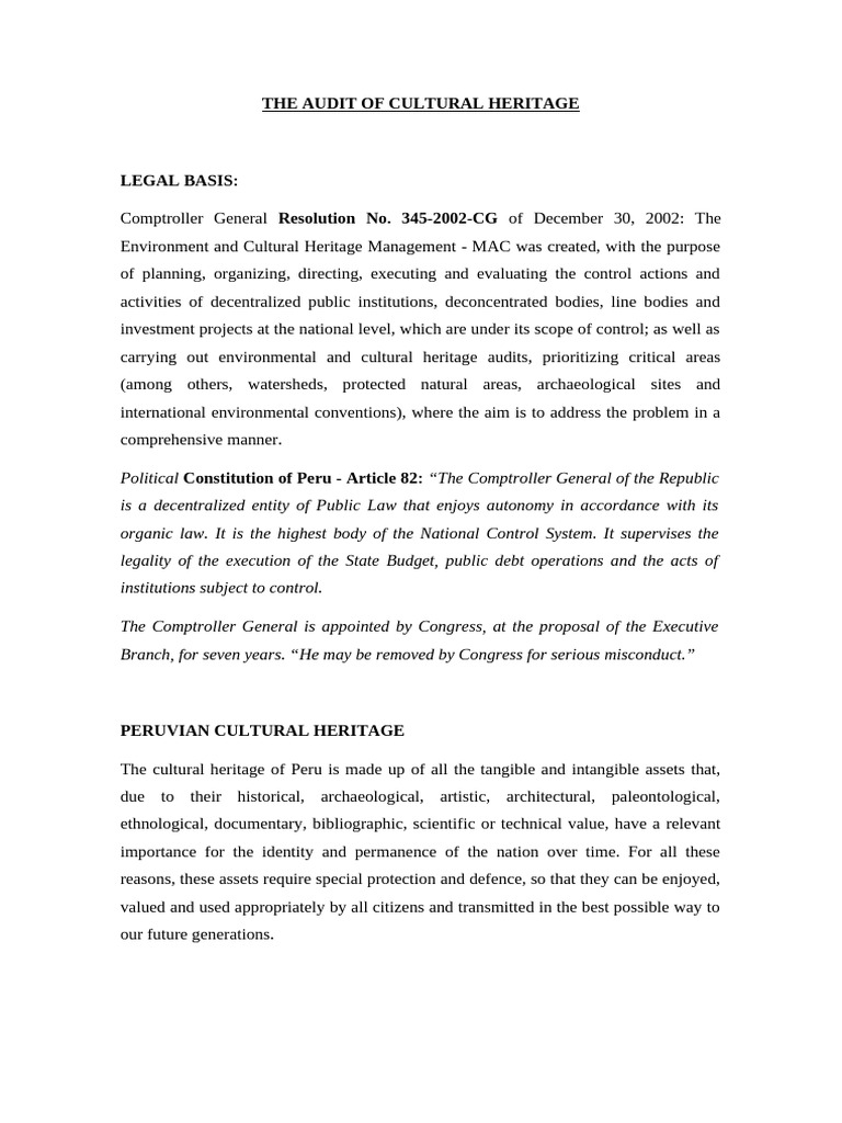 Peruvian Cultural Heritage Audit Guide | PDF | Cultural Heritage | Peru