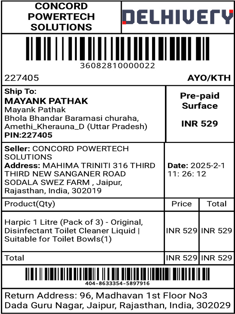Order Confirmation for Harpic Cleaner | PDF