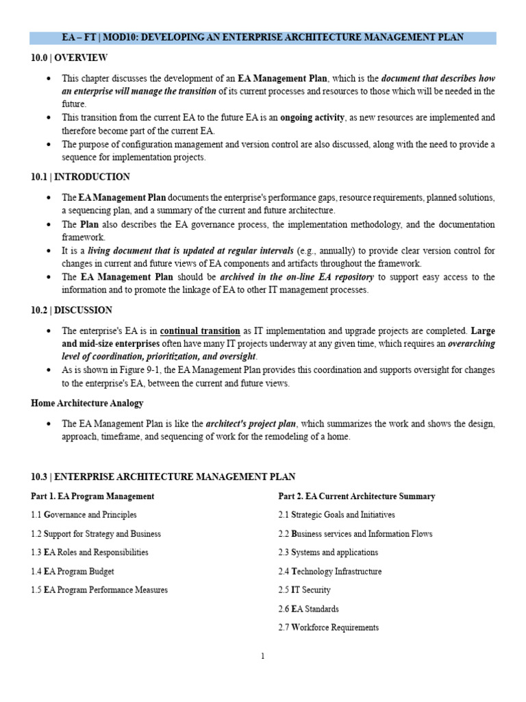 Enterprise Architecture Management Plan | PDF | Enterprise Architecture ...