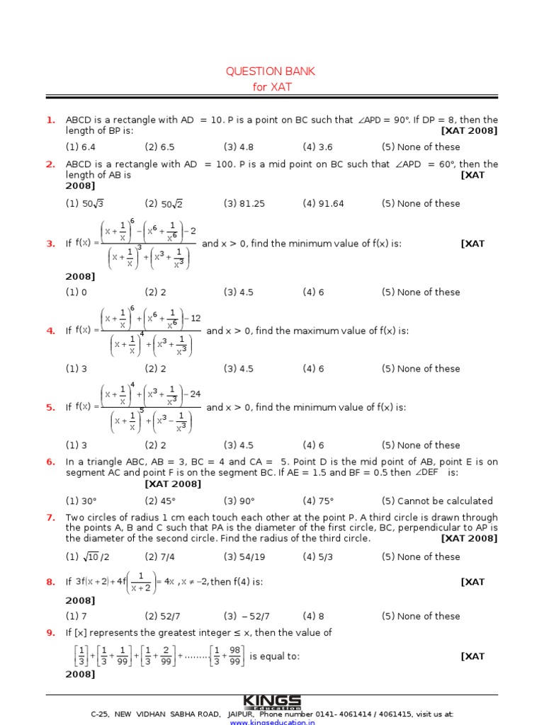Xat Questions - With Answer | PDF | Geometry | Teaching Mathematics