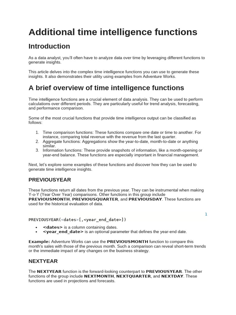 Additional Time Intelligence Functions | PDF | Function (Mathematics ...