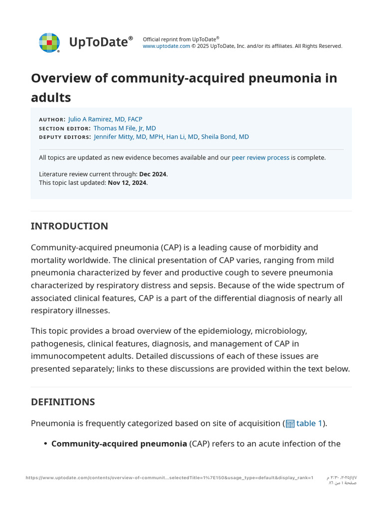Overview of Community-Acquired Pneumonia in Adults - UpToDate | PDF ...