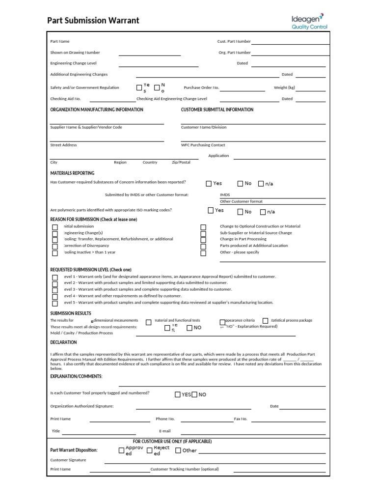 Part Submission Warrant Overview | PDF