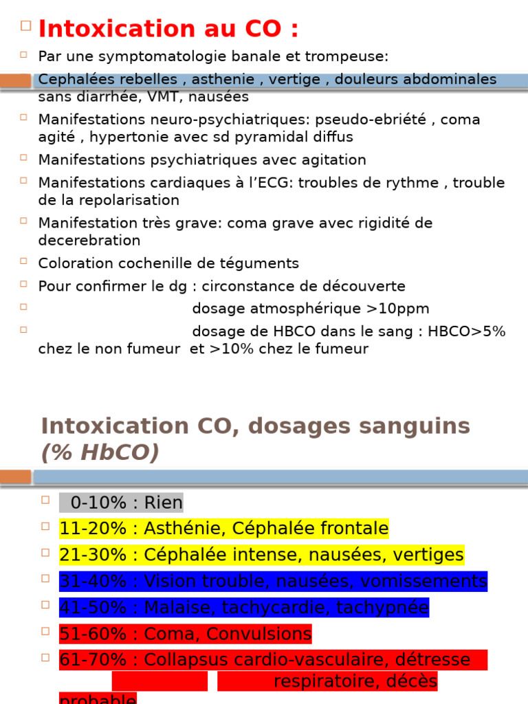 Intoxication au CO et dosage HbCO | PDF | Coma | Méningite
